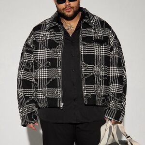Fashion Nova Men's Black and White Plaid Jacket